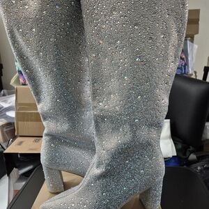 Elegant Silver Rhinestone Women's Boots Size 11